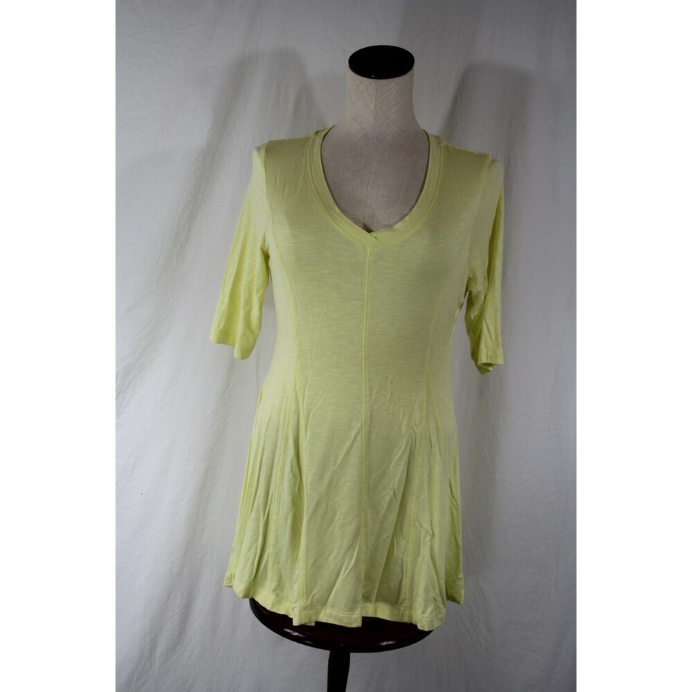 Soft Surroundings Women's Tunic Sz S Yellow V-Neck Short Sleeve High-Low Hem